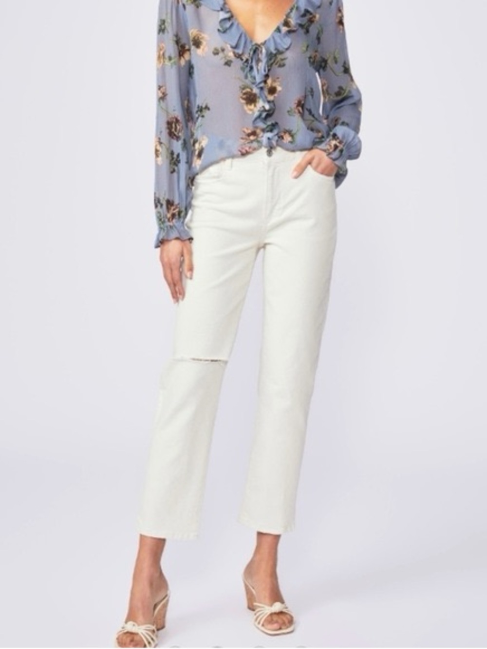 NWT PAIGE Cindy Crop Light Sand Distressed | size 27